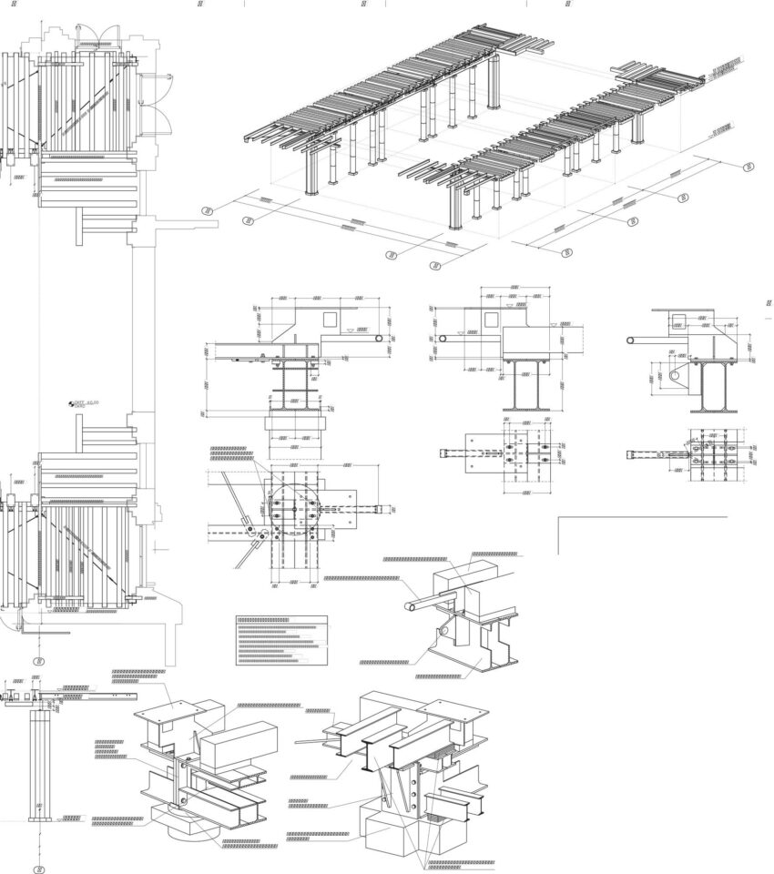 Hillebrandt Stahlbau Unterkonstruktion bauen im Bestand komplex Palmengarten Frankfurt Teilzeichnung